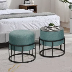 [En.Casa] Lot de 2 poufs empilables Tas multifonctionnel rond vert en.casa* Pouf Et Poire