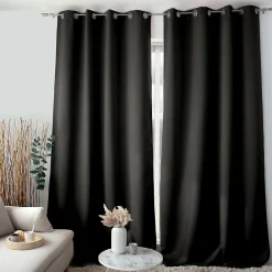 Clearance Cmadeco Lot de 2 rideaux Anti-Feu Occultant avec Œillets, Noir, 140x260cm, Catégorie Ignifugé M1, Collection Flamme,