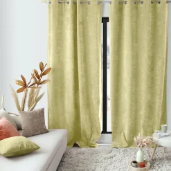 Sale Cmadeco Lot de 2 Rideaux Thermique avec Œillets, Vert Tilleul, Grande Hauteur, 140x260cm, Velours, Collection Velvet,