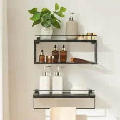 [En.Casa] Lot de 2 étagères murales Vik pour salle de bain noir en.casa* Etagère Murale