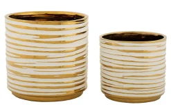 Mauro Ferretti Lot de 2 Vases en Céramique "Blom" 23cm Or & Blanc* Vase Décoratif