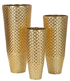 Mauro Ferretti Lot de 3 Vases en Métal "Glotty" 110cm Or* Vase Décoratif