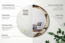 Wallfluent Miroir Cercle Ovale Motif Décoratif fi80 cm Bois Géométrique 3D Salle de Bain Scandinave