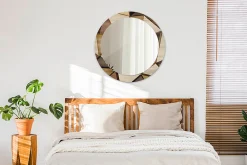 Wallfluent Miroir Cercle Ovale Motif Décoratif fi80 cm Bois Géométrique 3D Salle de Bain Scandinave