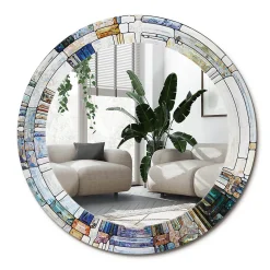Wallfluent Miroir Cercle Ovale Motif Décoratif fi80 cm Vitrail Salle de Bain Scandinave* Miroir|Miroir