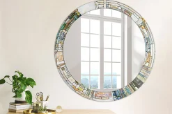 Wallfluent Miroir Cercle Ovale Motif Décoratif fi80 cm Vitrail Salle de Bain Scandinave* Miroir|Miroir