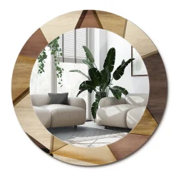 Wallfluent Miroir Cercle Ovale Motif XXL fi100 cm Bois Géométrique 3D Salle de Bain Scandinave* Miroir|Miroir