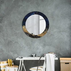 Outlet Tulup Miroir Circulaire avec Cadre Imprimé Décoratif 60 cm - 46 cm Marbre Bleu