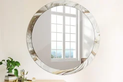 Best Tulup Miroir Circulaire avec Cadre Imprimé Décoratif 100 cm - 86 cm Marbre Clair