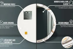 Best Tulup Miroir Circulaire avec Cadre Imprimé Décoratif 100 cm - 86 cm Marbre Clair