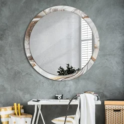 Best Tulup Miroir Circulaire avec Cadre Imprimé Décoratif 100 cm - 86 cm Marbre Clair
