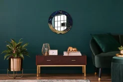 Tulup Miroir Circulaire avec Cadre Imprimé Décoratif 50 cm - 36 cm Marbre Bleu* Miroir|Miroir