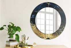 Tulup Miroir Circulaire avec Cadre Imprimé Décoratif 50 cm - 36 cm Marbre Bleu* Miroir|Miroir