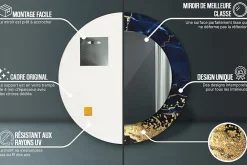 Tulup Miroir Circulaire avec Cadre Imprimé Décoratif 50 cm - 36 cm Marbre Bleu* Miroir|Miroir