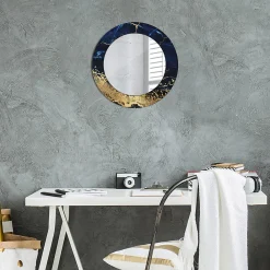 Tulup Miroir Circulaire avec Cadre Imprimé Décoratif 50 cm - 36 cm Marbre Bleu* Miroir|Miroir