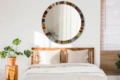 Tulup Miroir Circulaire avec Cadre Imprimé Décoratif 100 cm - 86 cm Rayons Colorés* Miroir|Miroir