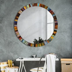 Tulup Miroir Circulaire avec Cadre Imprimé Décoratif 100 cm - 86 cm Rayons Colorés* Miroir|Miroir