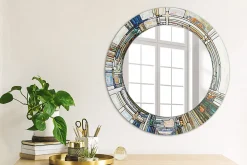 Tulup Miroir Circulaire avec Cadre Imprimé Décoratif 50 cm - 36 cm Vitrail* Miroir|Miroir