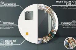 Tulup Miroir Circulaire avec Cadre Imprimé Décoratif 50 cm - 36 cm Vitrail* Miroir|Miroir