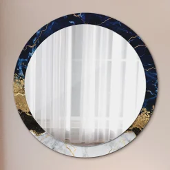 Tulup Miroir Circulaire avec Cadre Imprimé Décoratif 90 cm - 76 cm Marbre Bleu* Miroir|Miroir