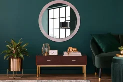 Sale Tulup Miroir Circulaire avec Cadre Imprimé Décoratif 90 cm - 76 cm Pierre Rose