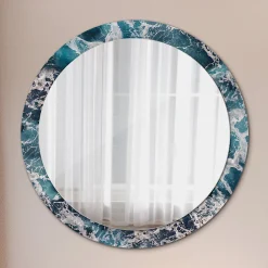 Tulup Miroir Circulaire avec Cadre Imprimé Décoratif 90 cm - 76 cm Mer Agitée* Miroir|Miroir