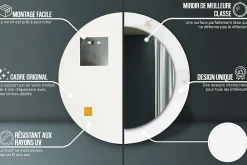 Best Tulup Miroir Circulaire avec Cadre Imprimé Décoratif 60 cm - 46 cm Marbre Blanc