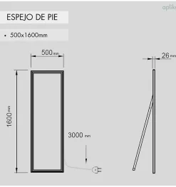 Aplike Miroir complet avec lumière LED frontale - lumière blanche neutre (4000K) - 160 x 50cm - Modèle Paris* Miroir|Miroir