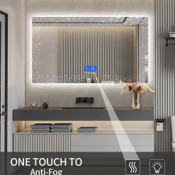 Discount Fortuna lai Miroir De Salle De Bain Avec Éclairage 60 X 100 Cm, Affichage De La Température, Fonction Antibuée