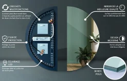 Tulup Miroir demi-cercle LED 30x60 cm lumière neutre moderne* Miroir|Miroir