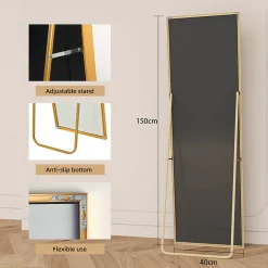 Simple Life Miroir en Pied Grand, 150x40 cm, Grand Miroir de Sol Pleine Longueur, Suspendu, Rectangulaire, Doré* Miroir|Miroir