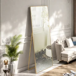Simple Life Miroir en Pied Grand, 150x40 cm, Grand Miroir de Sol Pleine Longueur, Suspendu, Rectangulaire, Doré* Miroir|Miroir