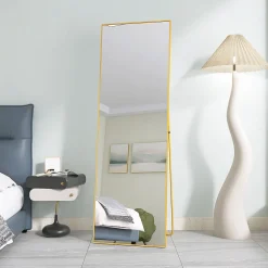 Simple Life Miroir en Pied Grand, 150x40 cm, Grand Miroir de Sol Pleine Longueur, Suspendu, Rectangulaire, Doré* Miroir|Miroir