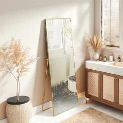 Simple Life Miroir en Pied Grand, 150x40 cm, Grand Miroir de Sol Pleine Longueur, Suspendu, Rectangulaire, Doré* Miroir|Miroir