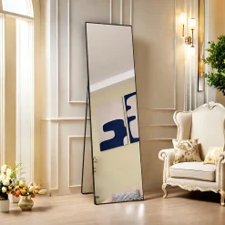 Outlet Simple Life Miroir en Pied Grand, 140x40 cm, Grand Miroir de Sol Pleine Longueur, Suspendu, Rectangulaire, Noir