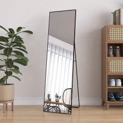 Outlet Simple Life Miroir en Pied Grand, 140x40 cm, Grand Miroir de Sol Pleine Longueur, Suspendu, Rectangulaire, Noir