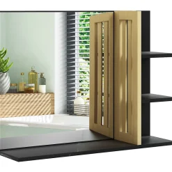 Discount Homcom Miroir mural salle de bain - étagères - bambou verni MDF noir