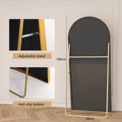 ProximaX Miroir pleine longueur Arqué 180x80 cm, Grand Miroir Sur Pied, sur pied ou mural, cadre aluminium doré, Doré* Miroir|Miroir