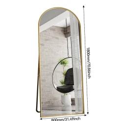 ProximaX Miroir pleine longueur Arqué 180x80 cm, Grand Miroir Sur Pied, sur pied ou mural, cadre aluminium doré, Doré* Miroir|Miroir