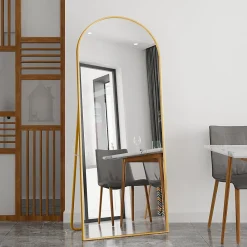 ProximaX Miroir pleine longueur Arqué 180x80 cm, Grand Miroir Sur Pied, sur pied ou mural, cadre aluminium doré, Doré* Miroir|Miroir