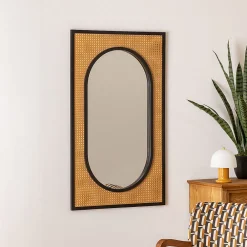 Clearance Atmosphera Créateur D'Intérieur Miroir Raquel noir cannage H107cm - Atmosphera