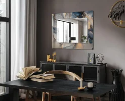 Best Tulup Miroir Rectangulaire 80x60 cm Art Abstrait Bleu Miroir Élégant Pour Dressing Pose Horizontale Ou Verticale