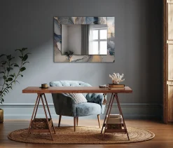 Best Tulup Miroir Rectangulaire 80x60 cm Art Abstrait Bleu Miroir Élégant Pour Dressing Pose Horizontale Ou Verticale