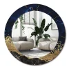 Wallfluent Miroir Rond Cadre Imprimé Design fi100 cm Marbre Bleu Tendance Boho Minimaliste Sans Joint* Miroir|Miroir