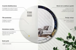 Wallfluent Miroir Rond Cadre Imprimé Design fi100 cm Marbre Bleu Tendance Boho Minimaliste Sans Joint* Miroir|Miroir
