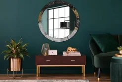 Hot Wallfluent Miroir Rond Cadre Imprimé Design fi90 cm Loft En Marbre Tendance Boho Minimaliste Sans Joint