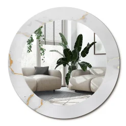 Wallfluent Miroir Rond Cadre Imprimé Design fi90 cm Marbre Blanc Tendance Boho Minimaliste Sans Joint* Miroir|Miroir