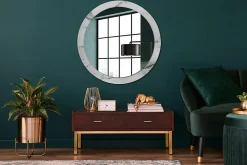 Discount Wallfluent Miroir Rond Cadre Imprimé Design fi90 cm Marbre Blanc Tendance Boho Minimaliste Sans Joint