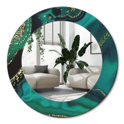 Outlet Wallfluent Miroir Rond Cadre Verre Imprimé fi50 cm Marbre Émeraude Petit Modèle Tendance Design Glamour