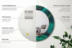 Outlet Wallfluent Miroir Rond Cadre Verre Imprimé fi50 cm Marbre Émeraude Petit Modèle Tendance Design Glamour